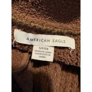 American Eagle Cardigan Sweater Brown Popcorn Waffle Knit Open Front Warm Small thumbnail 5