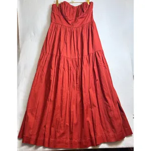 Forever 21 Rust Red Strapless Tiered Maxi Dress Boho Sweetheart Neckline Cotton thumbnail 3