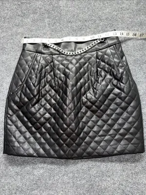 Amanda Uprichard Quilted Faux Leather Mini Skirt in Black with Silver Chain thumbnail 3