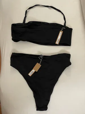 Skims NWT 2PC Onyx Bandeau Halter Bikini Top & Mid Waist Bottoms Swimsuit L thumbnail 2