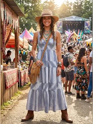 Betsey Johnson Stripe Play Yarn-Dye Tiered Maxi Dress Blue Small size Gingham thumbnail 2