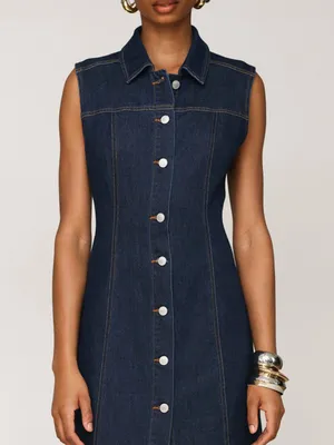 Avec Les Filles Dark Blue Denim Button-Front Maxi Dress thumbnail 5
