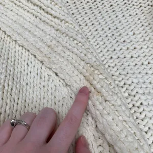 The Limited Handknit Wool Blend Chunky Cardigan Sweater Cream Pointelle‎ S/M thumbnail 3