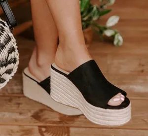 Soda Black Micro Suede Peep Toe Espadrille Wedge thumbnail 2