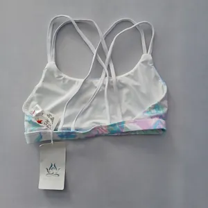 White Y2K VTG‎ Sports Bra Boho Tie Dye Activewear Yoga Workout Top Large thumbnail 2