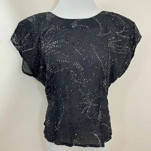 CFTC Studio Vintage 80’s Black Silk Beaded Evening Top M thumbnail 1