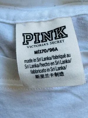 PINK Victoria's Secret White Pocket Tee with Black/Rainbow Sleeve Stripe thumbnail 6