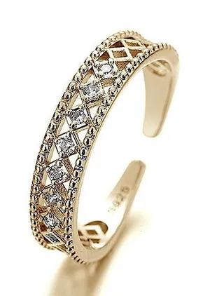 14k Gold Plated S925‎ Hollow Simulated Diamond Ring, Adjustable thumbnail 1