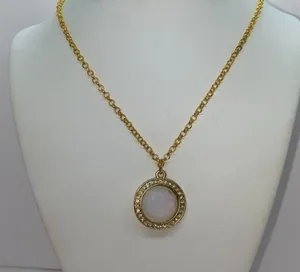 Gold-Tone Rhinestone Iridescent Pendant Necklace thumbnail 1