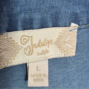 Indulge Chambray Button Up Belted‎ Short Sleeve Shirt Dress Denim Blue Large thumbnail 9