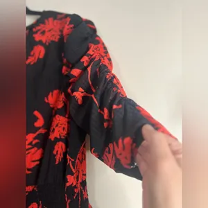 Who What‎ Wear Black Red Floral Puff Sleeve Midi Dress Size L cocktail wedding thumbnail 7
