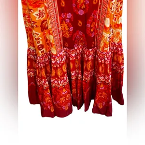 FARM Rio 100% Cotton Vibrant Red and Orange Long Sleeve Dress Size Medium thumbnail 10