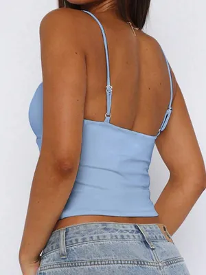 SHEIN Light Blue Cutout Cami Top with Gold Accent Bar thumbnail 2