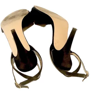 Caparros Black Satin Gold Beaded Rose Ankle Strap Heels 6.5 thumbnail 5