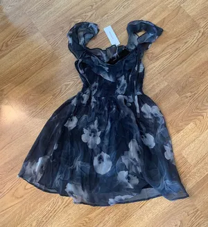 Woven Pink Blue Floral Off the Shoulder Mini Dress thumbnail 1