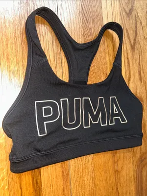 Puma Black Sports Bra with White Outline Logo Small thumbnail 1