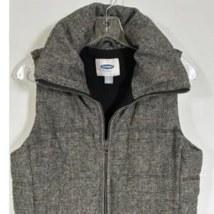 Old Navy Womens Gray Herringbone Puffer Vest Wool Blend Funnel Neck Small thumbnail 3