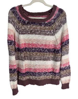 O'Neill Small Multicolor Striped Sweater‎ Women's Boho Knit Pullover thumbnail 1