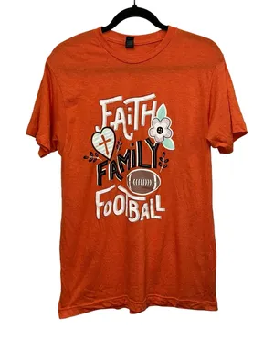 Tultex Faith‎ Family Football Graphic Tee Orange Medium thumbnail 1