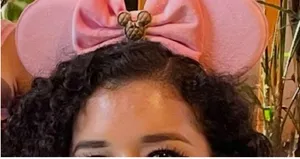 Pink Velvet Minnie Mouse inspired ears with brown charm thumbnail 3