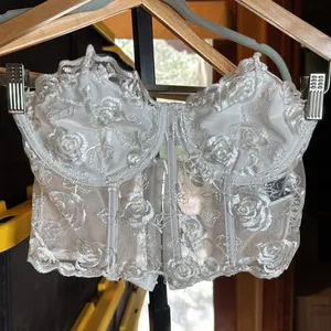 SHEIN White Lace Floral Corset Bustier Strapless Top Size Small Sheer Boned thumbnail 8