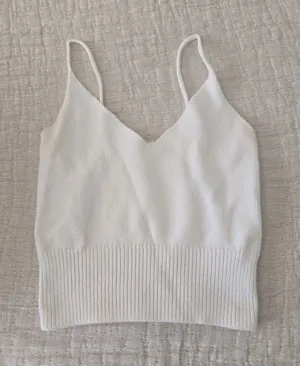 Brandy Melville White Knit Cropped Sweater Tank thumbnail 1