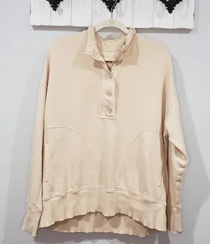 Aerie Sweatshirt Womens M Cream Oversized Henley Button Pullover Cozy Casual thumbnail 1