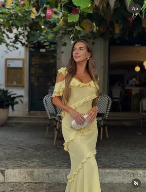 Zara Butter Yellow Ruffle Cold-Shoulder Maxi Bohemian Summer Sun Dress thumbnail 3