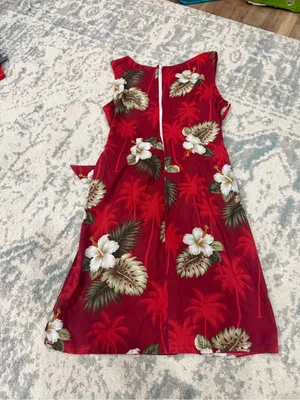 Vintage Pacific Legend Hawaiian Wrap Dress Red Floral 100% Cotton Large thumbnail 2