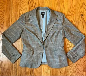 Saks 5th avenue gray checkered blazer size 2 thumbnail 1