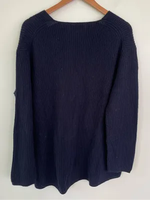 Madewell Woolside Pullover V-neck Sweater in Navy Blue XL Ribbed Texture Knit thumbnail 5