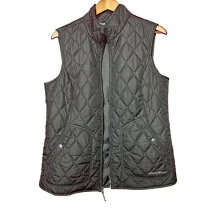 Eddie‎ Bauer Quilted Vest Women Large Black Excellent Full Zip Diamond Pattern thumbnail 2