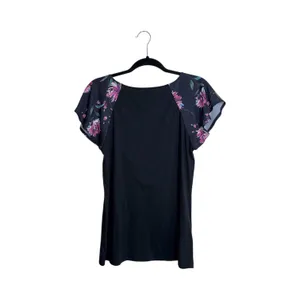 Maurices Floral Flutter Sleeve Top Black Multi Button Contrast thumbnail 5