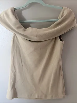 Banana Republic Off Shoulder Ribbed Top Beige NWT Medium thumbnail 3