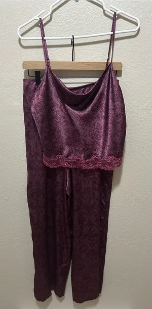 Victoria’s Secret Satin Pajama Set Purple Leopard Print Lace Trim Size Medium thumbnail 1