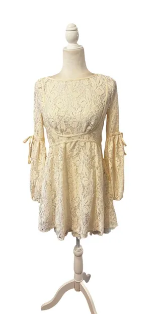 Free People Ruby Lace Mini Dress Cream Boho Bell Sleeve Slip Dress XS thumbnail 1