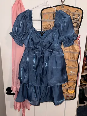 Blue shiny Francesca’s short dress thumbnail 1