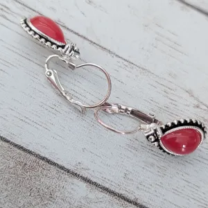Vintage Earrings For Pierced Ears Red & Silver Tone - Fair Condition thumbnail 6