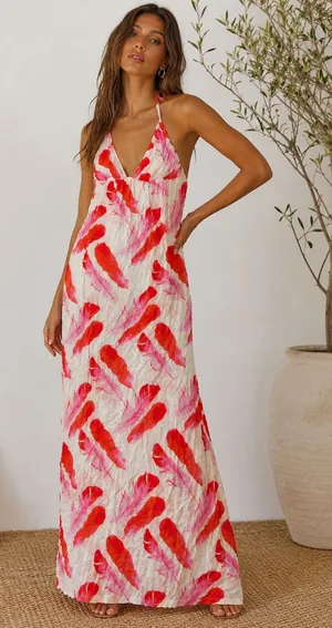 Vintage Beautiful Bottoms London rebranded ASCENO Pink Red Silk Halter Maxi thumbnail 1