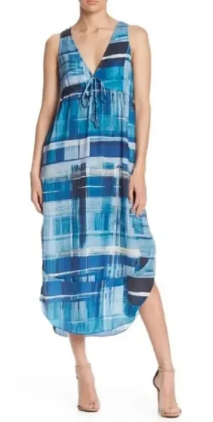 ✨LOVESTITCH Blue Watercolor Print V-Neck Midi Sz Sz Medium Dress✨ thumbnail 1