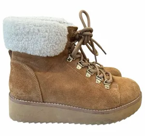 Sam Edelman Franc Suede Hiking Platform Wedge Booties Faux Fur Trim Size 6.5 thumbnail 1