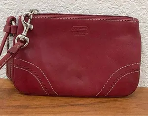 Coach Red Wine Leather Wristlet Small thumbnail 1