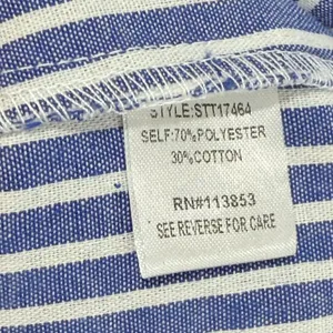 Sugarlips Button Down Shirt Blue White Striped Ruffle Neck Puff Sleeve Large thumbnail 5