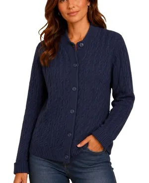 LL Bean Navy Blue Cable Knit Cotton Button Up Cardigan Sweater Size XL thumbnail 1
