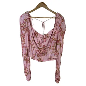Free People Hilary Printed Top Womens M Pink Floral Ruched Puff Sleeve Smocked thumbnail 3