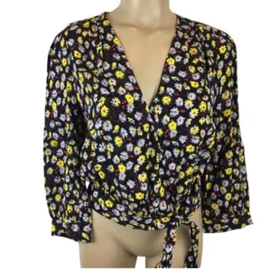 Madewell Black French Moody Dark Floral Wrap Long Sleeve Top S NEW thumbnail 4