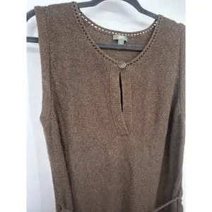 J Jill Womens Large Two Pocket Brown Sweater Vest‎ Belt Linen Blend Coastal Boho thumbnail 2