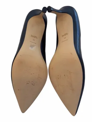 NWOT Coach Black Pointed-Toe Leather Heels with Silver Logo thumbnail 6