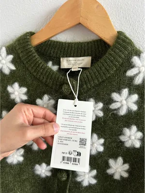 Sezane Paris NWT La Maille Ecru Andrew Floral Mohair Wool Cardigan Size XXS thumbnail 4