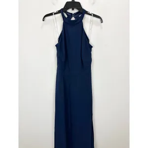 Lulus Confidently Charismatic Navy Blue Backless Halter Maxi Dress Large NWT thumbnail 6
